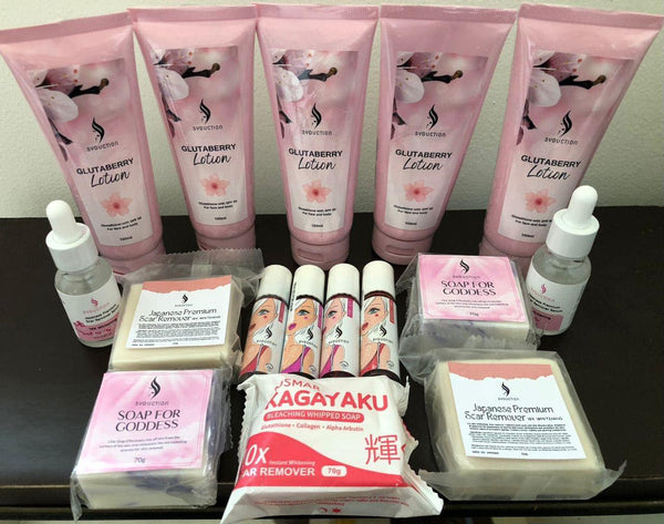 Syduction 5 in 1 combo( 2 soaps, lotion, serum, lip tint) (FREE Rosmar Kagayaku Bleaching Whipped Soap)WBS-SKN007